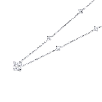 18K White Gold Statement Necklace With 1.84 TCW Princess Shape Natural Diamond, GIA Certified
