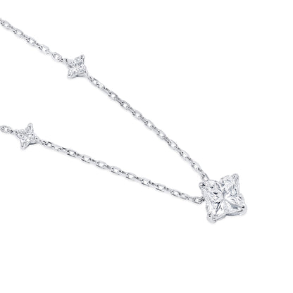 18K White Gold Statement Necklace With 1.84 TCW Princess Shape Natural Diamond, GIA Certified