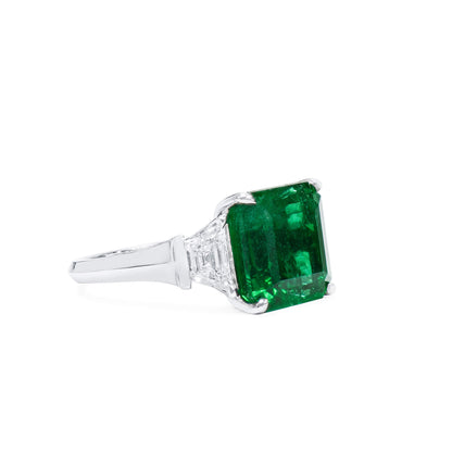 18K White Gold Statement Ring With 7.54 TCW Radiant Shape Natural Emerald, GRS Certified
