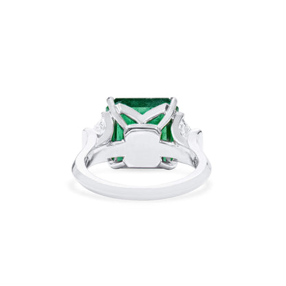 18K White Gold Statement Ring With 7.54 TCW Radiant Shape Natural Emerald, GRS Certified