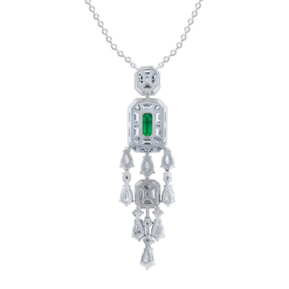 18K White Gold Statement Pendant With 0.86 TCW Octagonal Shape Natural Emerald, GRS Certified