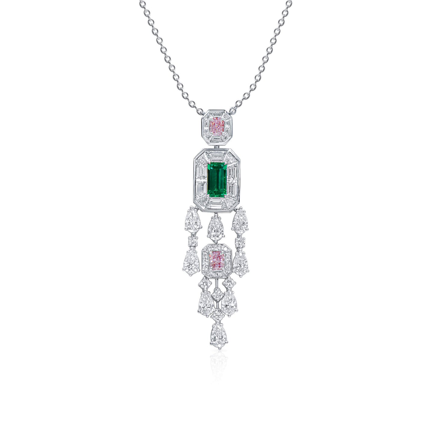 18K White Gold Statement Pendant With 0.86 TCW Octagonal Shape Natural Emerald, GRS Certified