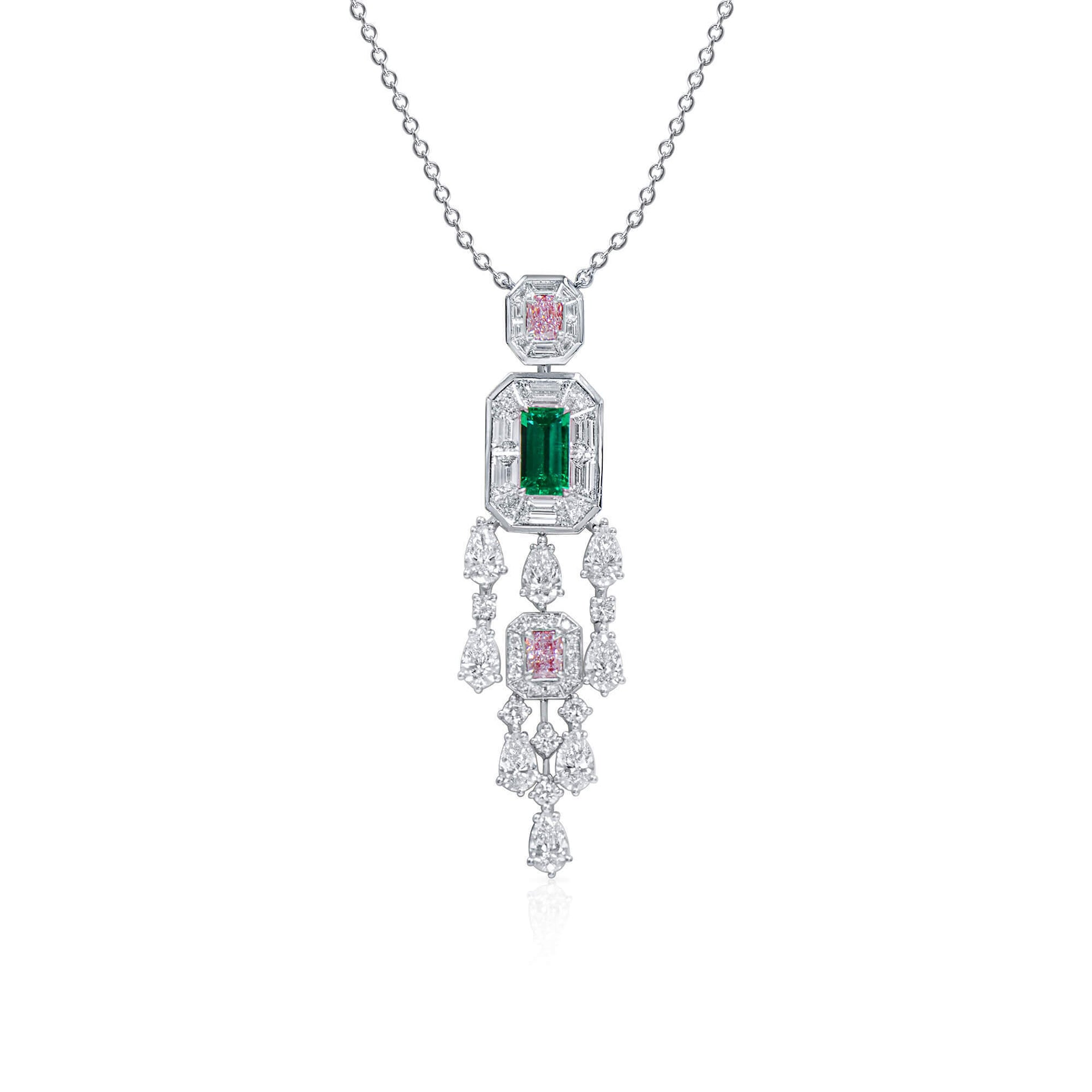 18K White Gold Statement Pendant With 0.86 TCW Octagonal Shape Natural Emerald, GRS Certified