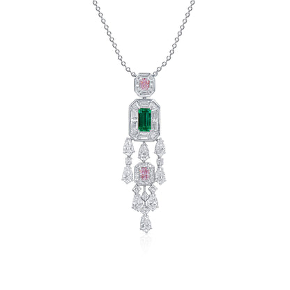 18K White Gold Statement Pendant With 0.86 TCW Octagonal Shape Natural Emerald, GRS Certified