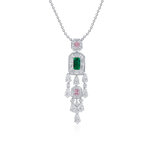 18K White Gold Statement Pendant With 0.86 TCW Octagonal Shape Natural Emerald, GRS Certified