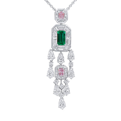 18K White Gold Statement Pendant With 0.86 TCW Octagonal Shape Natural Emerald, GRS Certified