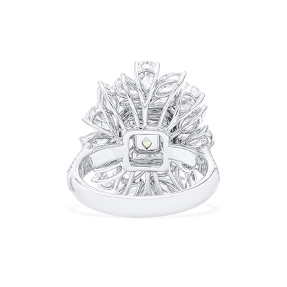 18K White Gold Statement Ring With 1.51 TCW Green Radiant Shape Natural Diamond, GIA Certified
