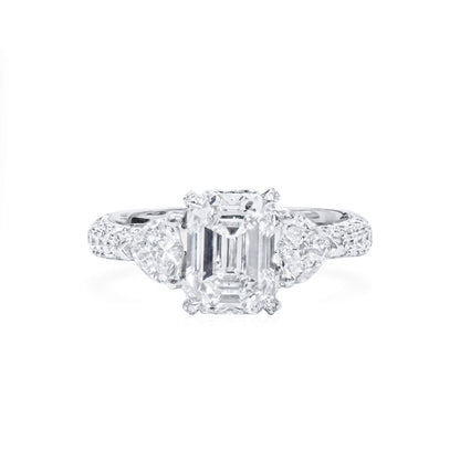 18K White Gold Statement Ring With 2.01 TCW Emerald Shape Natural Diamond, GIA Certified