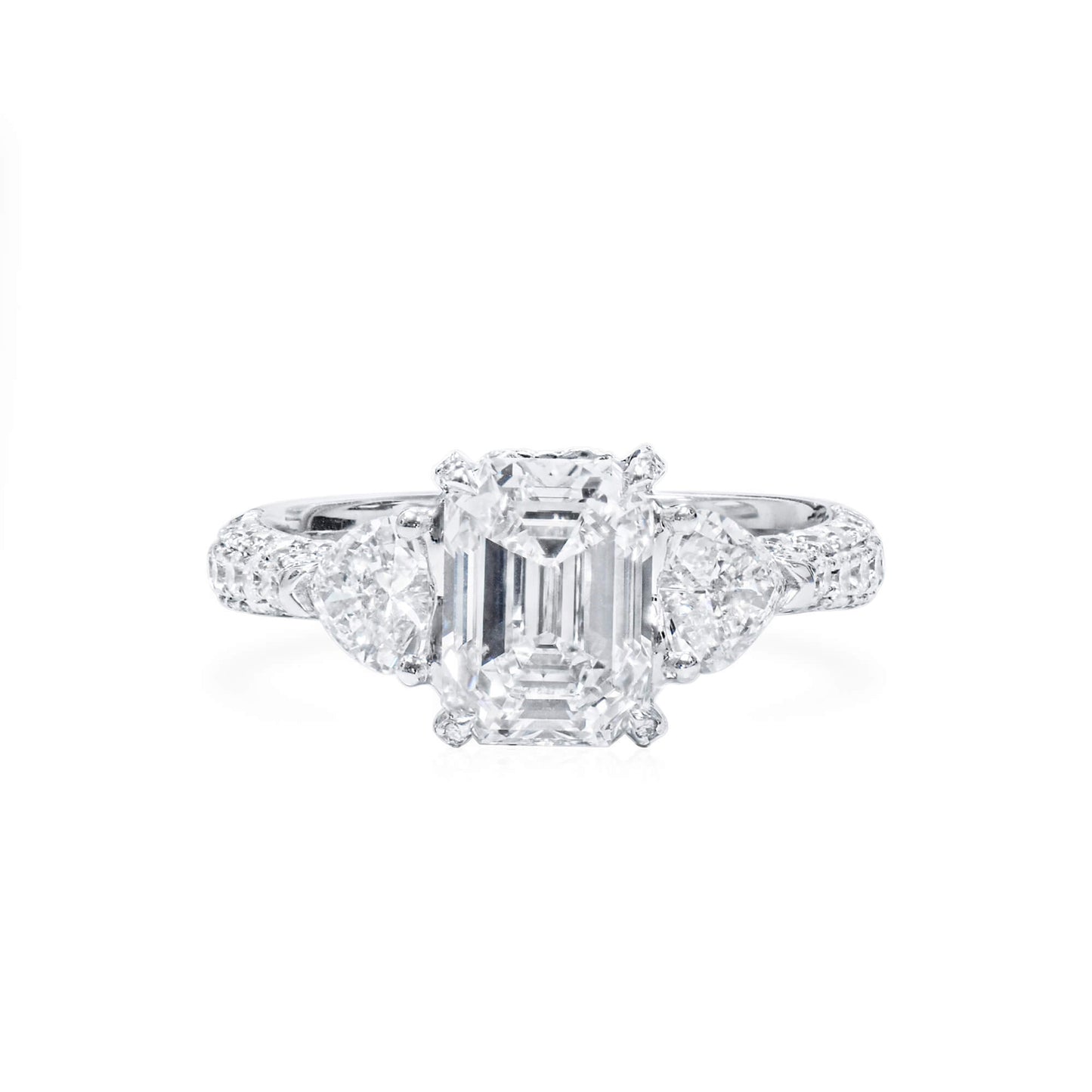 18K White Gold Statement Ring With 2.01 TCW Emerald Shape Natural Diamond, GIA Certified