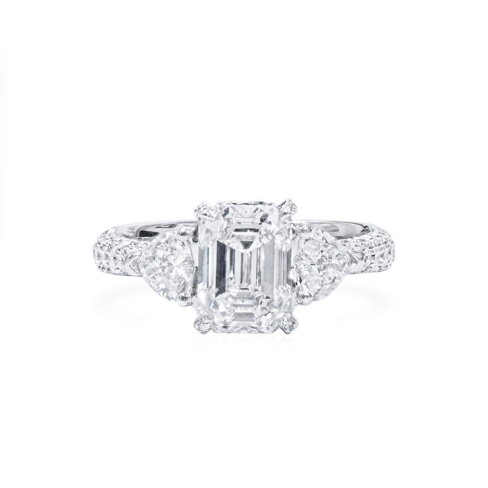 18K White Gold Statement Ring With 2.01 TCW Emerald Shape Natural Diamond, GIA Certified