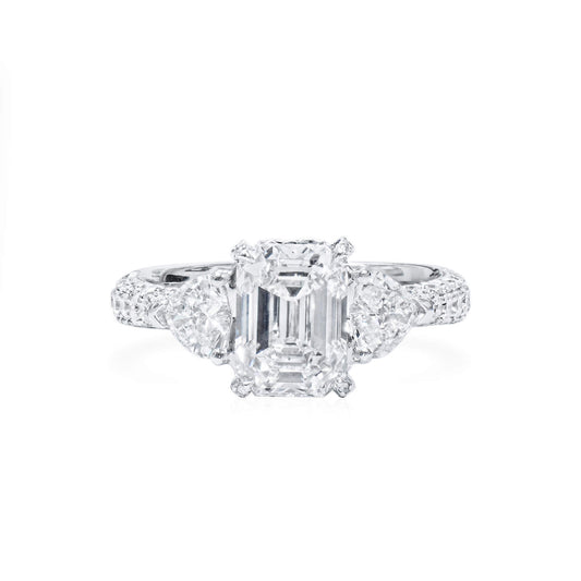 18K White Gold Statement Ring With 2.01 TCW Emerald Shape Natural Diamond, GIA Certified