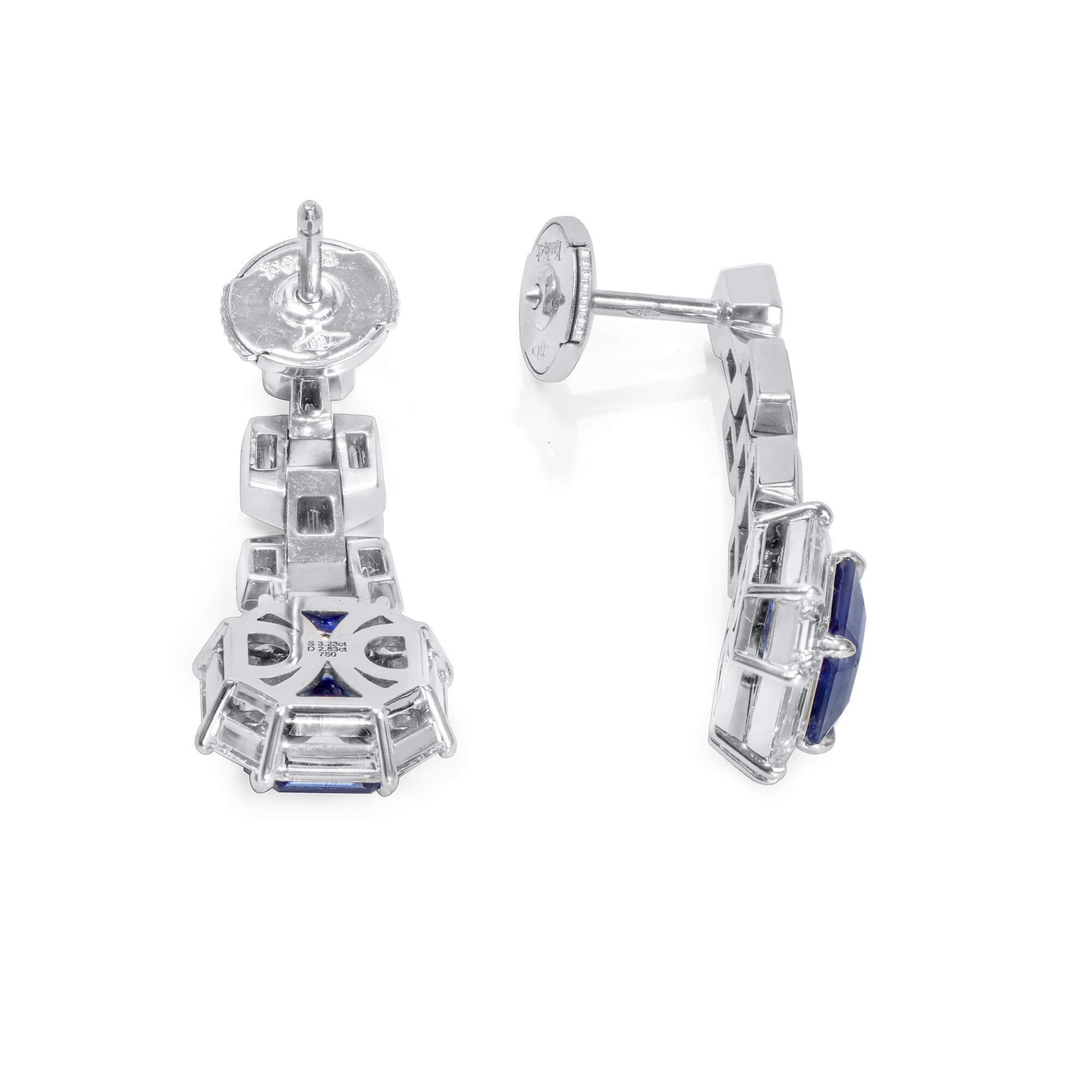 18K White Gold Statement Earrings With 3.23 TCW Octagonal Shape Natural Sapphire, GRS Certified