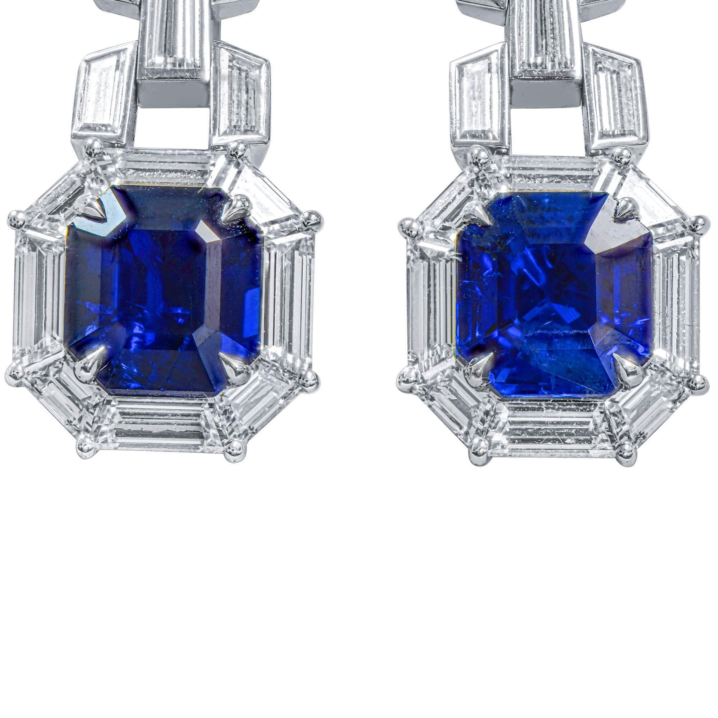 18K White Gold Statement Earrings With 3.23 TCW Octagonal Shape Natural Sapphire, GRS Certified