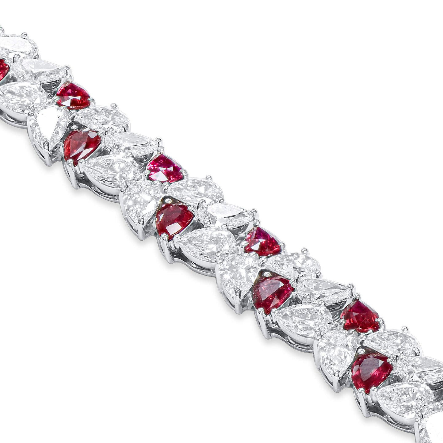 18K White Gold Statement Bracelet With 10.27 TCW Pear Shape Natural Ruby, GIA Certified