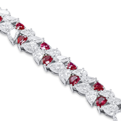18K White Gold Statement Bracelet With 10.27 TCW Pear Shape Natural Ruby, GIA Certified