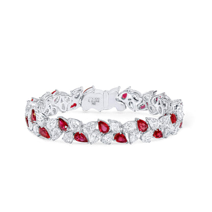 18K White Gold Statement Bracelet With 10.27 TCW Pear Shape Natural Ruby, GIA Certified