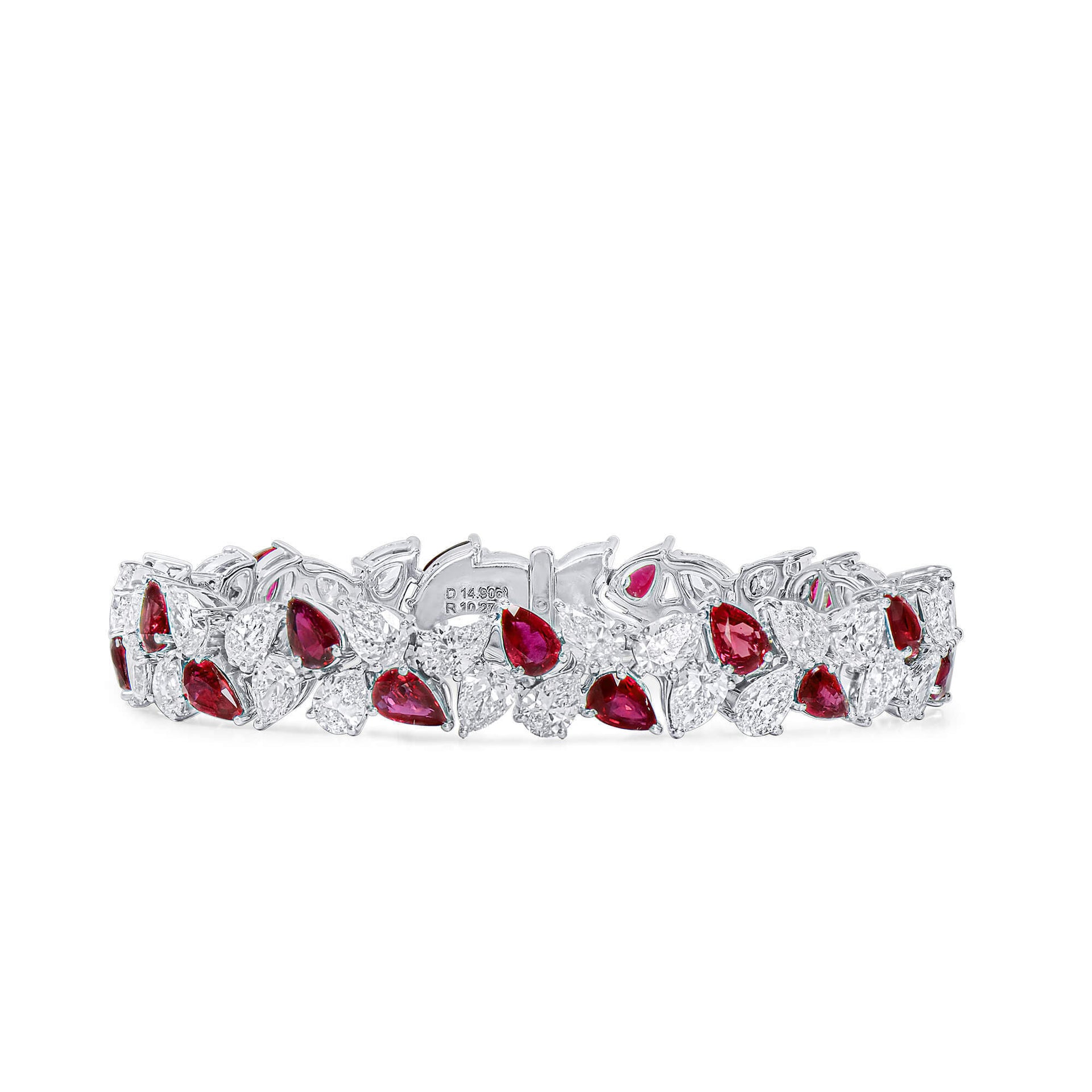 18K White Gold Statement Bracelet With 10.27 TCW Pear Shape Natural Ruby, GIA Certified