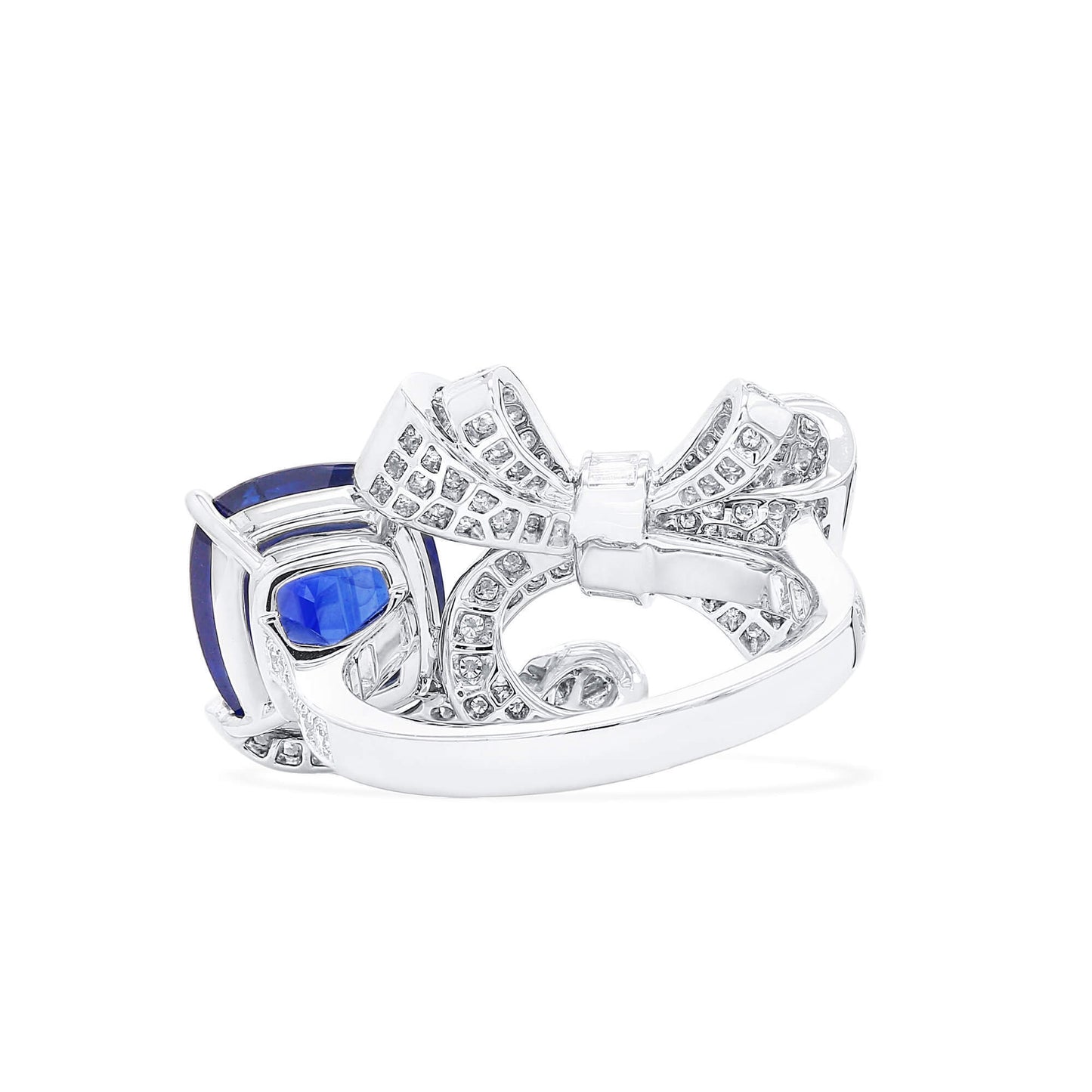 18K White Gold Statement Ring With 5.65 TCW Cushion Shape Natural Sapphire, GRS Certified