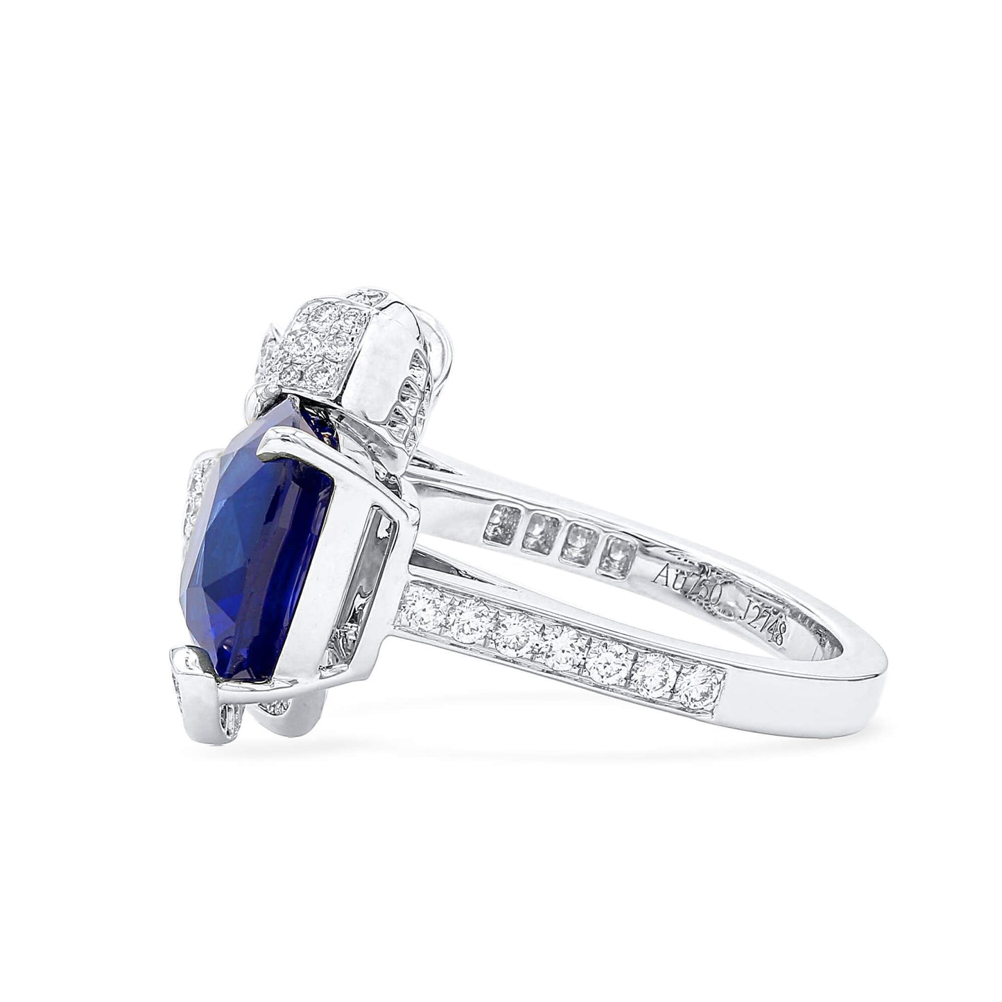 18K White Gold Statement Ring With 5.65 TCW Cushion Shape Natural Sapphire, GRS Certified