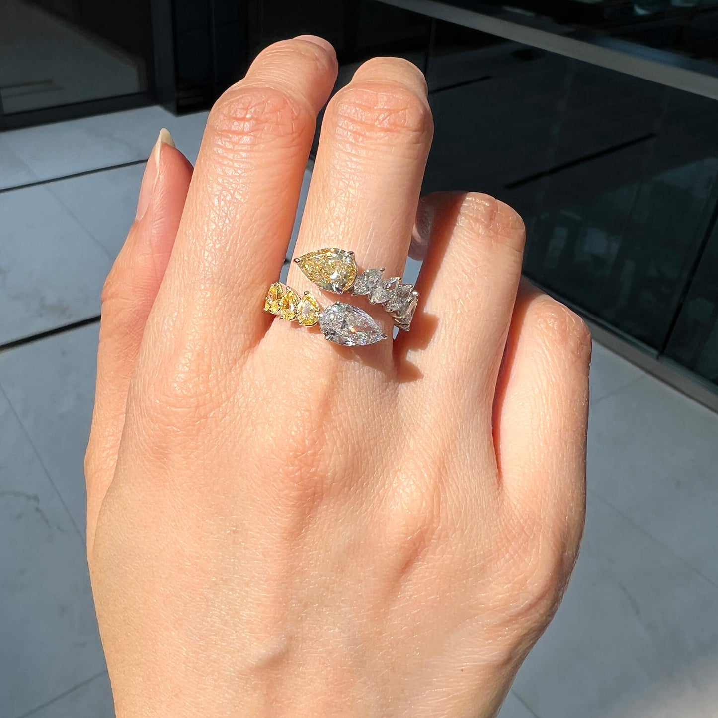 18K White & Yellow Gold Statement Ring With 2.62 TCW Multicolor Mix Shape Natural Diamond, GIA Certified