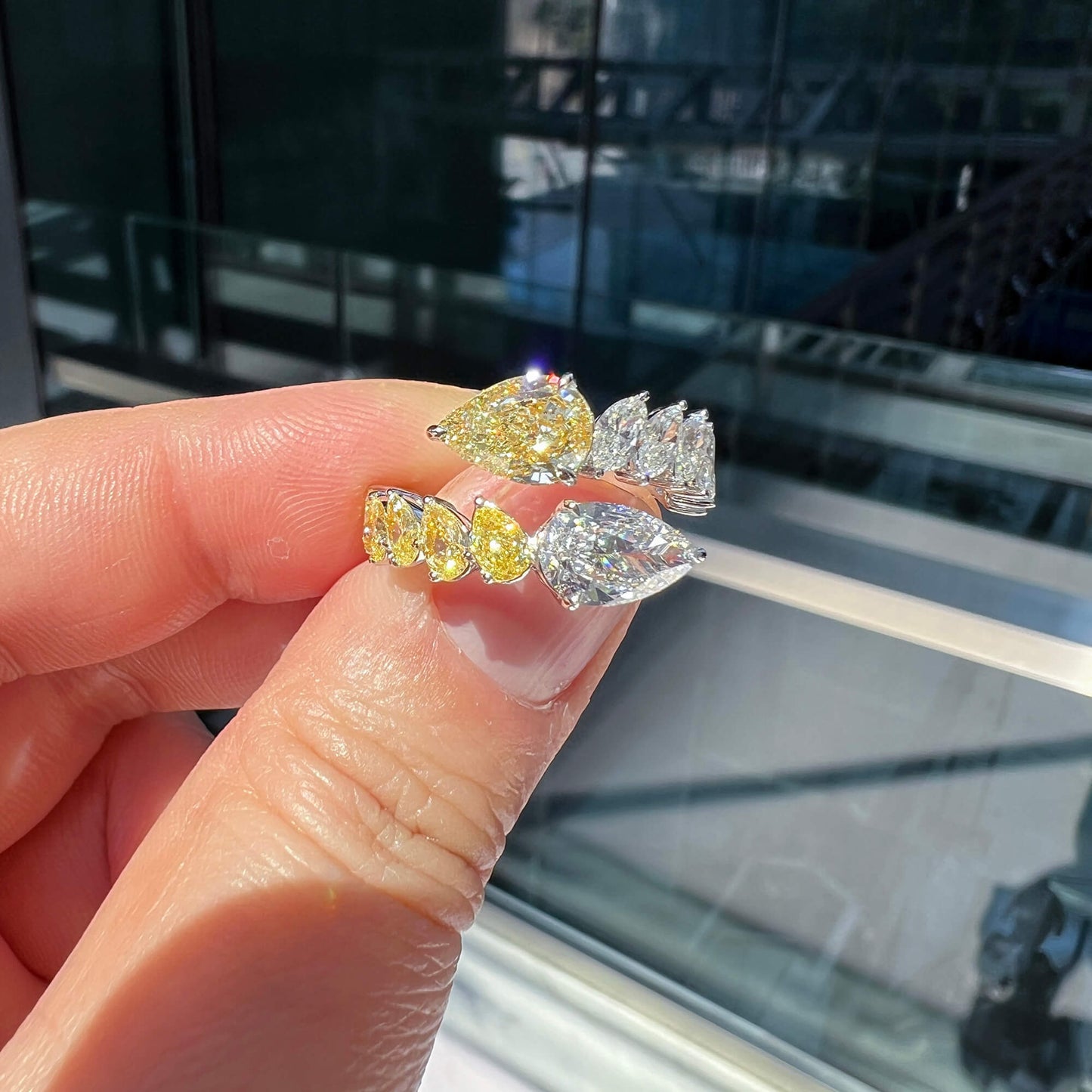 18K White & Yellow Gold Statement Ring With 2.62 TCW Multicolor Mix Shape Natural Diamond, GIA Certified
