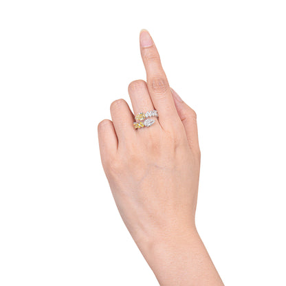 18K White & Yellow Gold Statement Ring With 2.62 TCW Multicolor Mix Shape Natural Diamond, GIA Certified