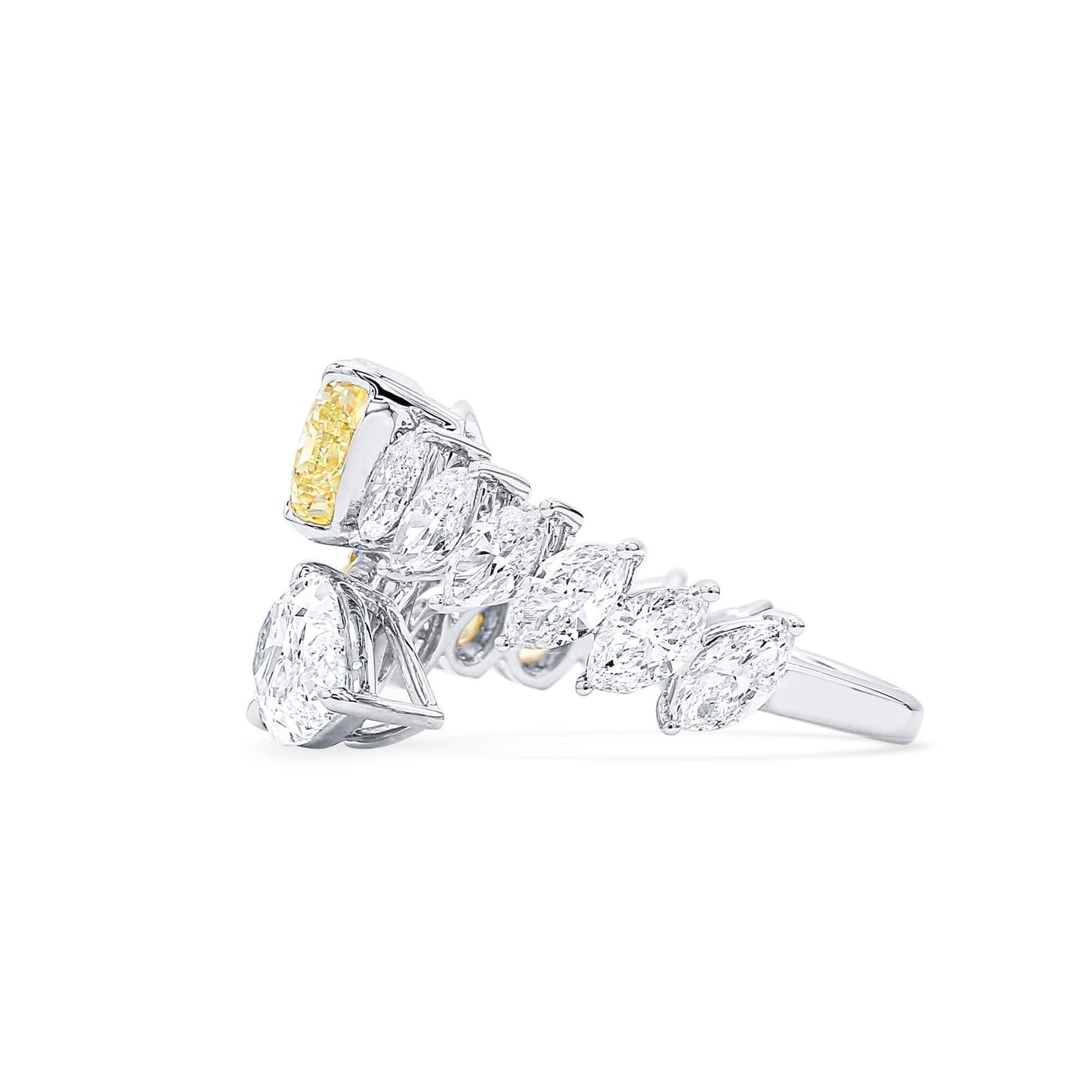 18K White & Yellow Gold Statement Ring With 2.62 TCW Multicolor Mix Shape Natural Diamond, GIA Certified