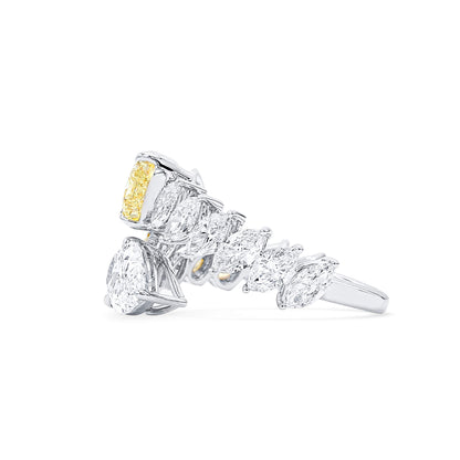 18K White & Yellow Gold Statement Ring With 2.62 TCW Multicolor Mix Shape Natural Diamond, GIA Certified