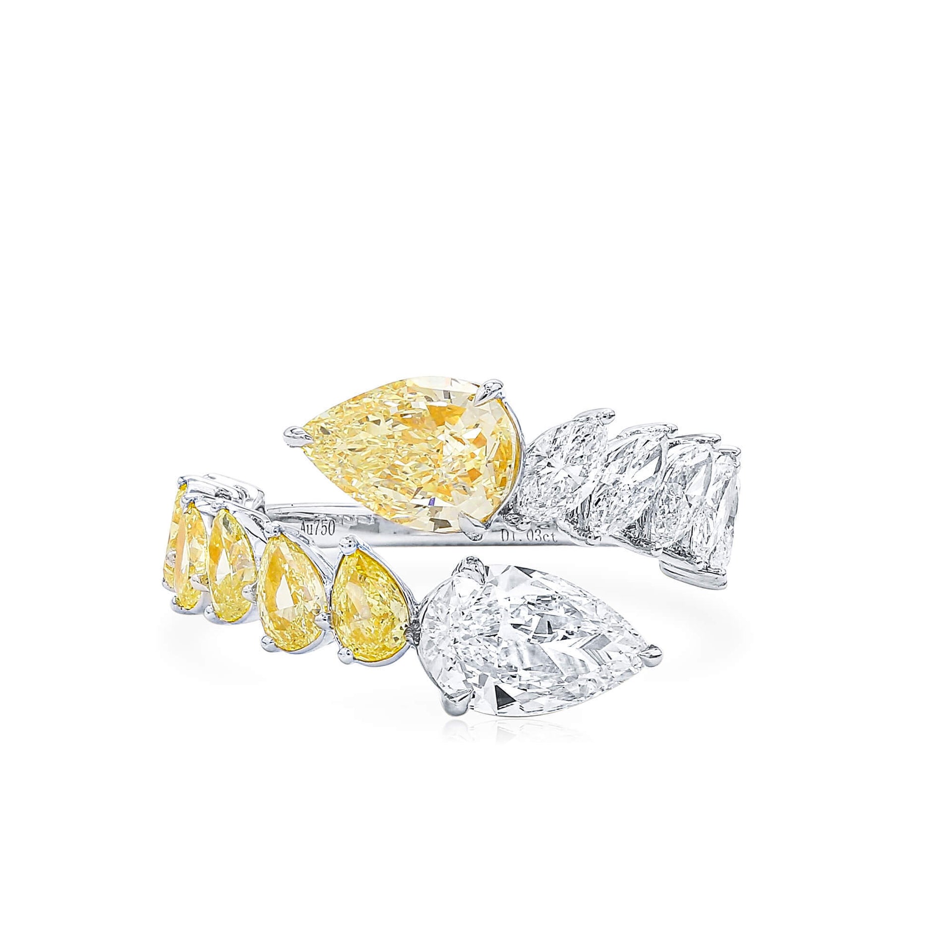 18K White & Yellow Gold Statement Ring With 2.62 TCW Multicolor Mix Shape Natural Diamond, GIA Certified