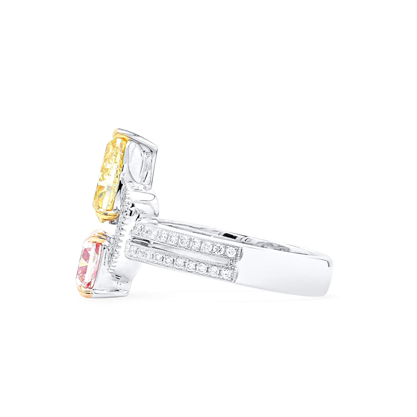 18K White Gold Statement Ring With 2.34 TCW Brown Mix Shape Natural Diamond, GIA Certified