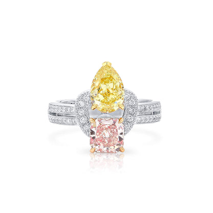 18K White Gold Statement Ring With 2.34 TCW Brown Mix Shape Natural Diamond, GIA Certified