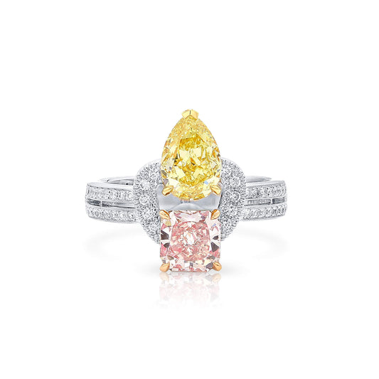 18K White Gold Statement Ring With 2.34 TCW Brown Mix Shape Natural Diamond, GIA Certified