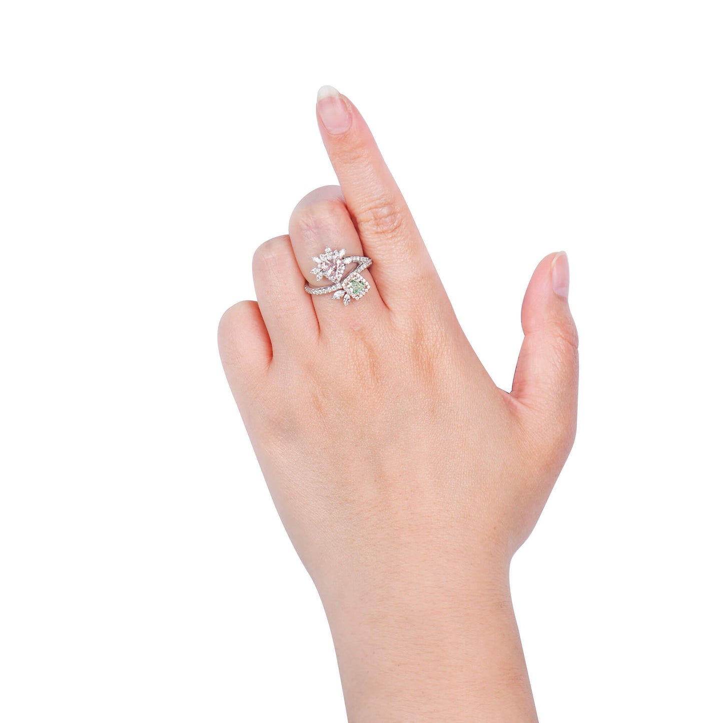 18K White Gold Statement Ring With 1.15 TCW Green Mix Shape Natural Diamond, GIA Certified