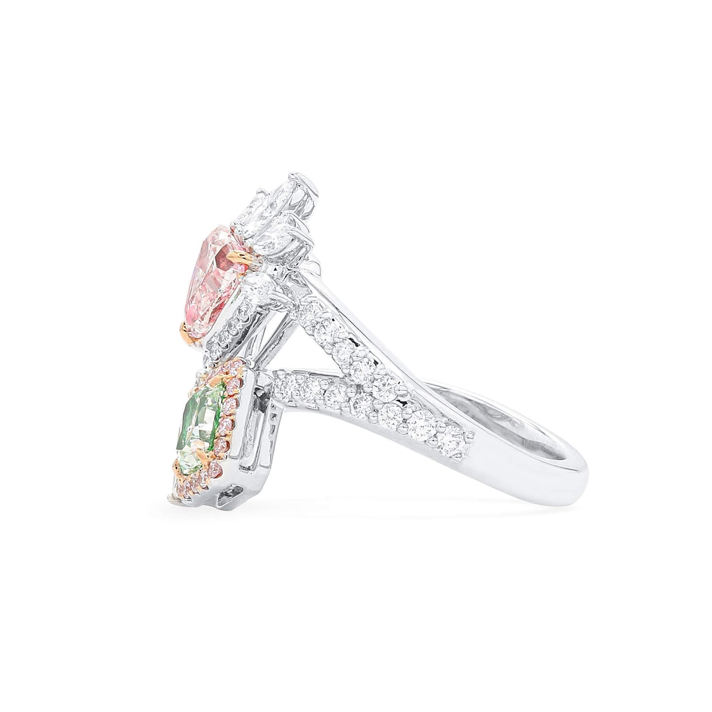 18K White Gold Statement Ring With 1.15 TCW Green Mix Shape Natural Diamond, GIA Certified