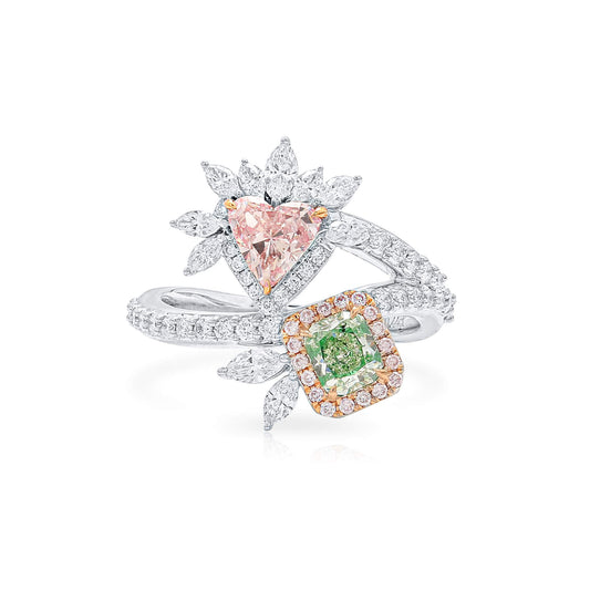 18K White Gold Statement Ring With 1.15 TCW Green Mix Shape Natural Diamond, GIA Certified