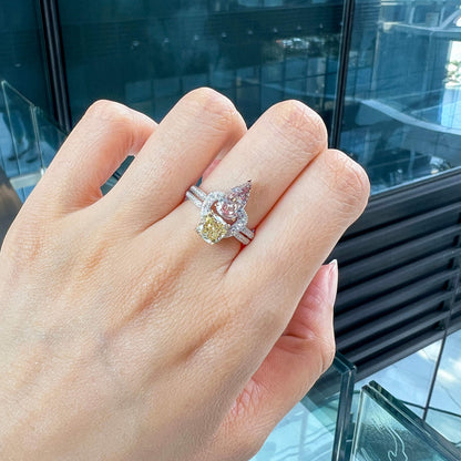 18K White Gold Statement Ring With 2.33 TCW Brown Mix Shape Natural Diamond, GIA Certified