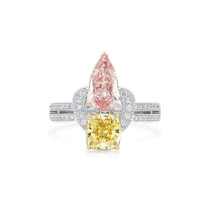 18K White Gold Statement Ring With 2.33 TCW Brown Mix Shape Natural Diamond, GIA Certified
