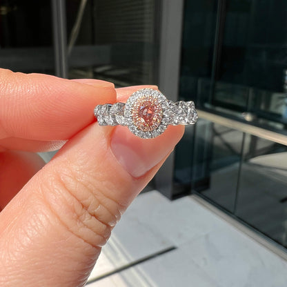 18K White & Rose Gold Statement Ring With 0.14 TCW Pink Oval Shape Natural Diamond, GIA Certified