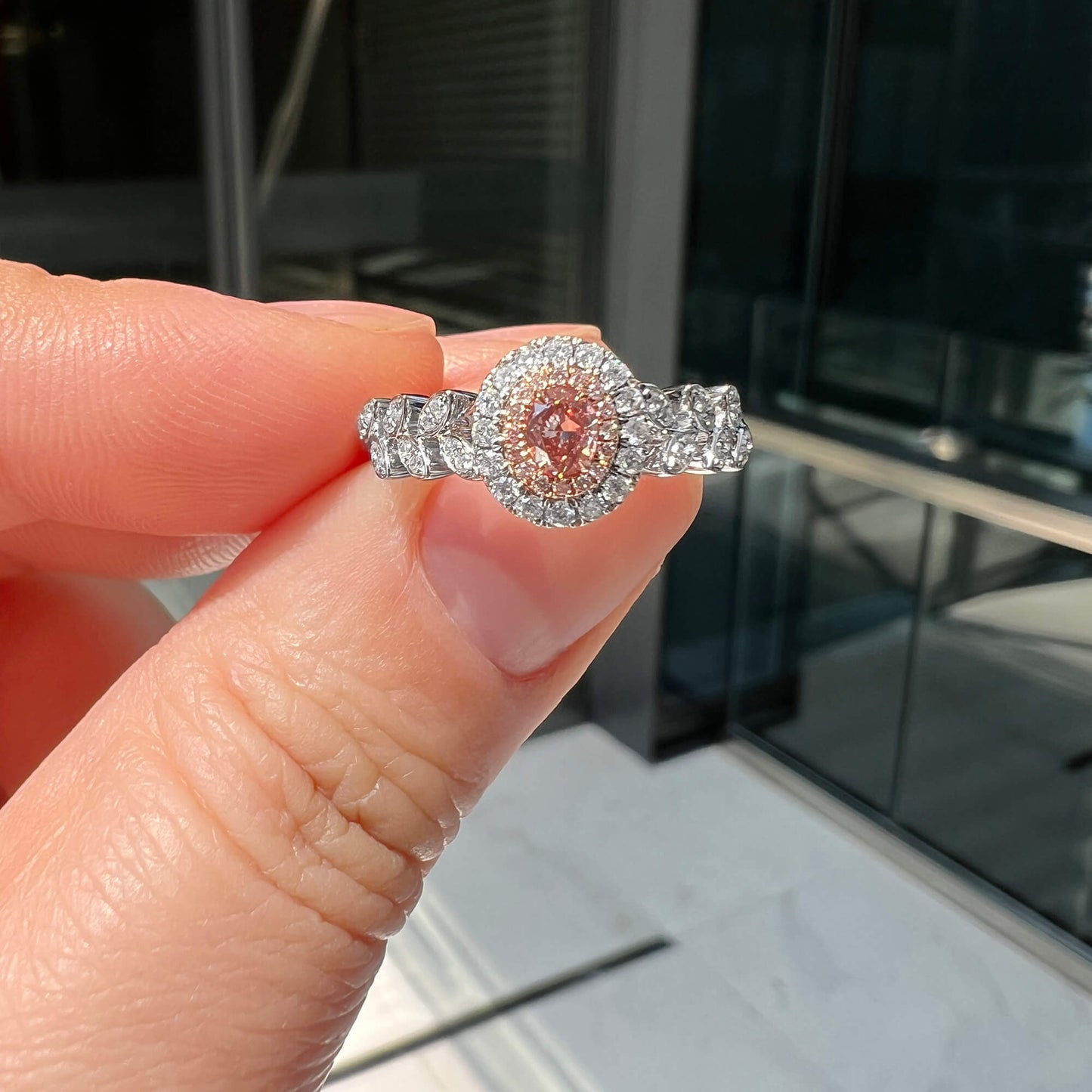 18K White & Rose Gold Statement Ring With 0.14 TCW Pink Oval Shape Natural Diamond, GIA Certified