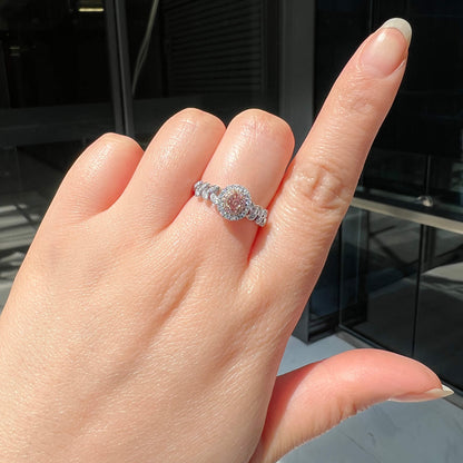 18K White & Rose Gold Statement Ring With 0.14 TCW Pink Oval Shape Natural Diamond, GIA Certified