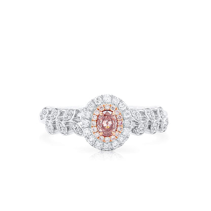 18K White & Rose Gold Statement Ring With 0.14 TCW Pink Oval Shape Natural Diamond, GIA Certified
