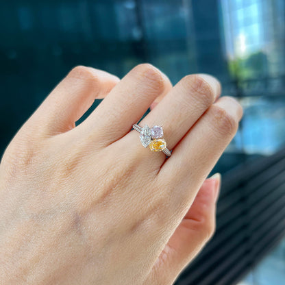 18K White Yellow & Rose Gold Statement Ring With 1.74 TCW Pink Mix Shape Natural Diamond, GIA Certified