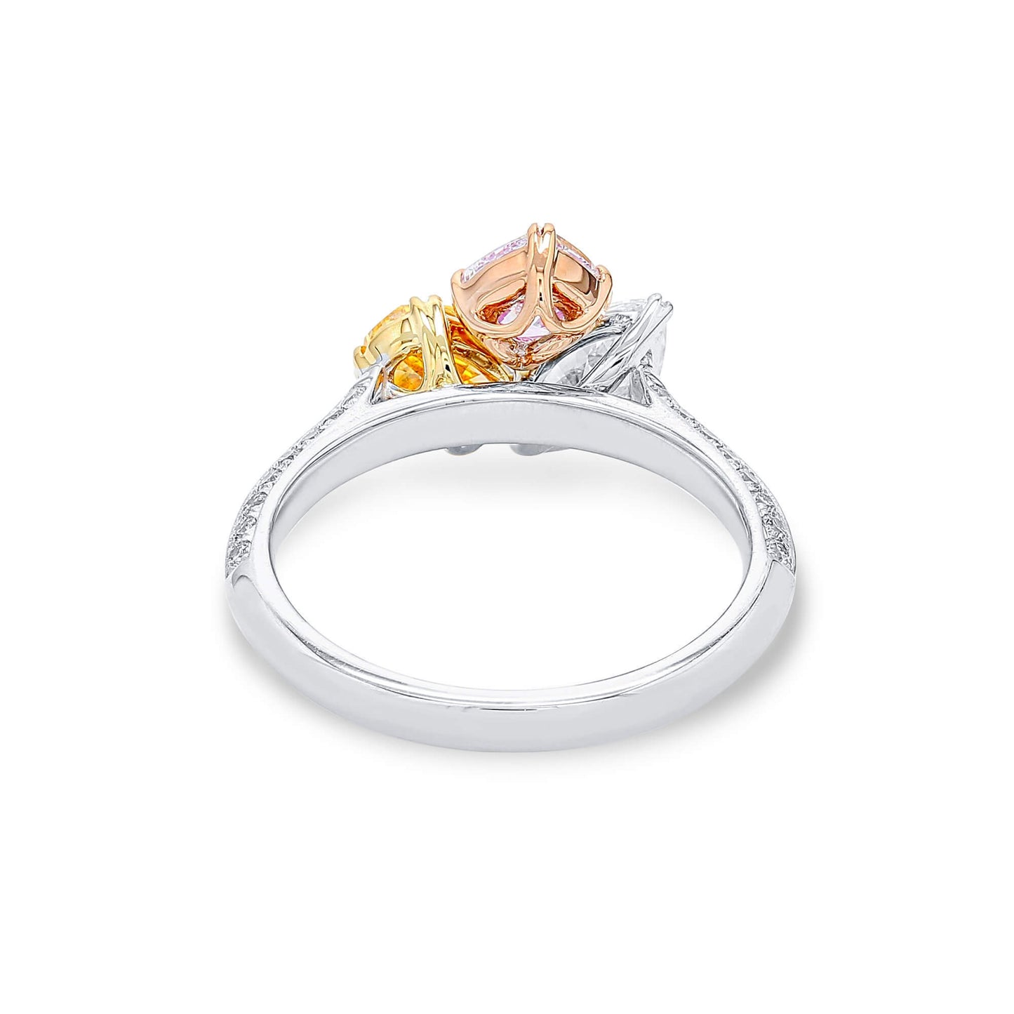 18K White Yellow & Rose Gold Statement Ring With 1.74 TCW Pink Mix Shape Natural Diamond, GIA Certified