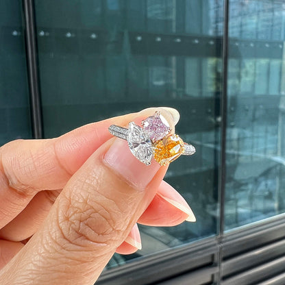 18K White Yellow & Rose Gold Statement Ring With 1.74 TCW Pink Mix Shape Natural Diamond, GIA Certified