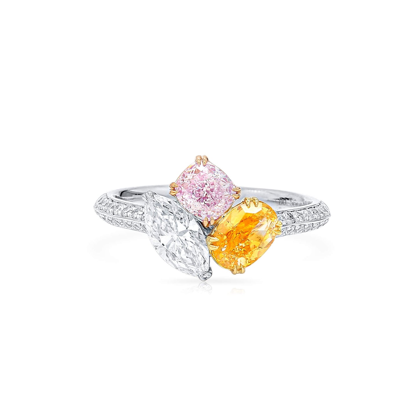 18K White Yellow & Rose Gold Statement Ring With 1.74 TCW Pink Mix Shape Natural Diamond, GIA Certified