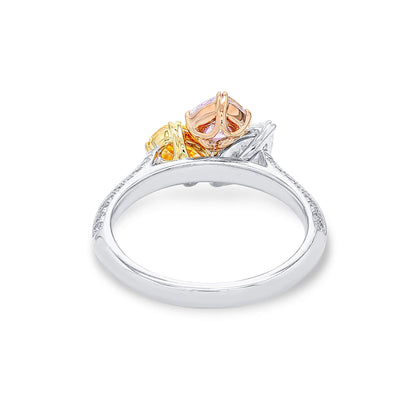 18K White Yellow & Rose Gold Statement Ring With 1.74 TCW Pink Mix Shape Natural Diamond, GIA Certified