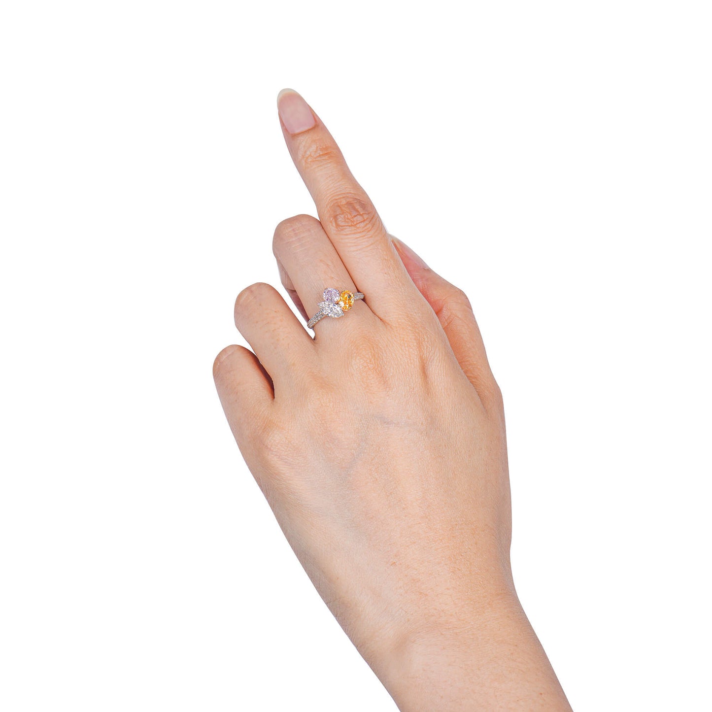 18K White Yellow & Rose Gold Statement Ring With 1.74 TCW Pink Mix Shape Natural Diamond, GIA Certified