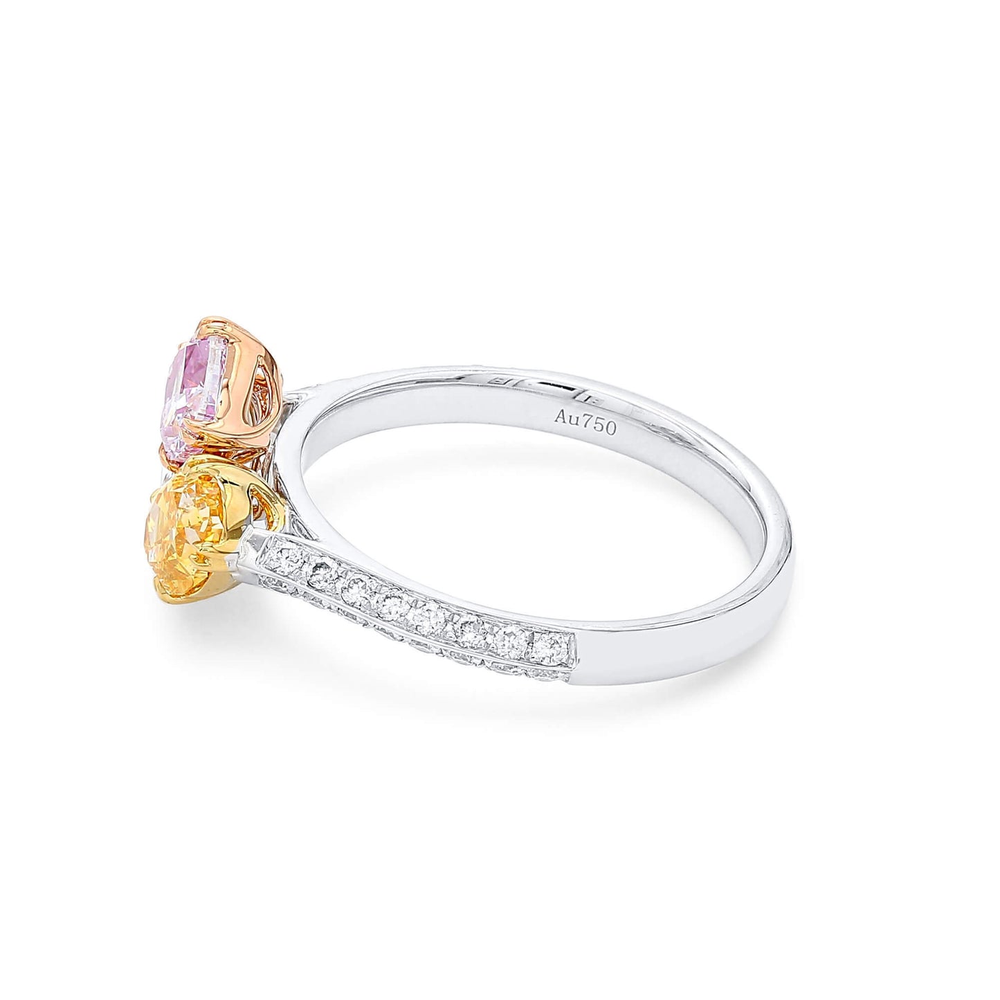 18K White Yellow & Rose Gold Statement Ring With 1.74 TCW Pink Mix Shape Natural Diamond, GIA Certified