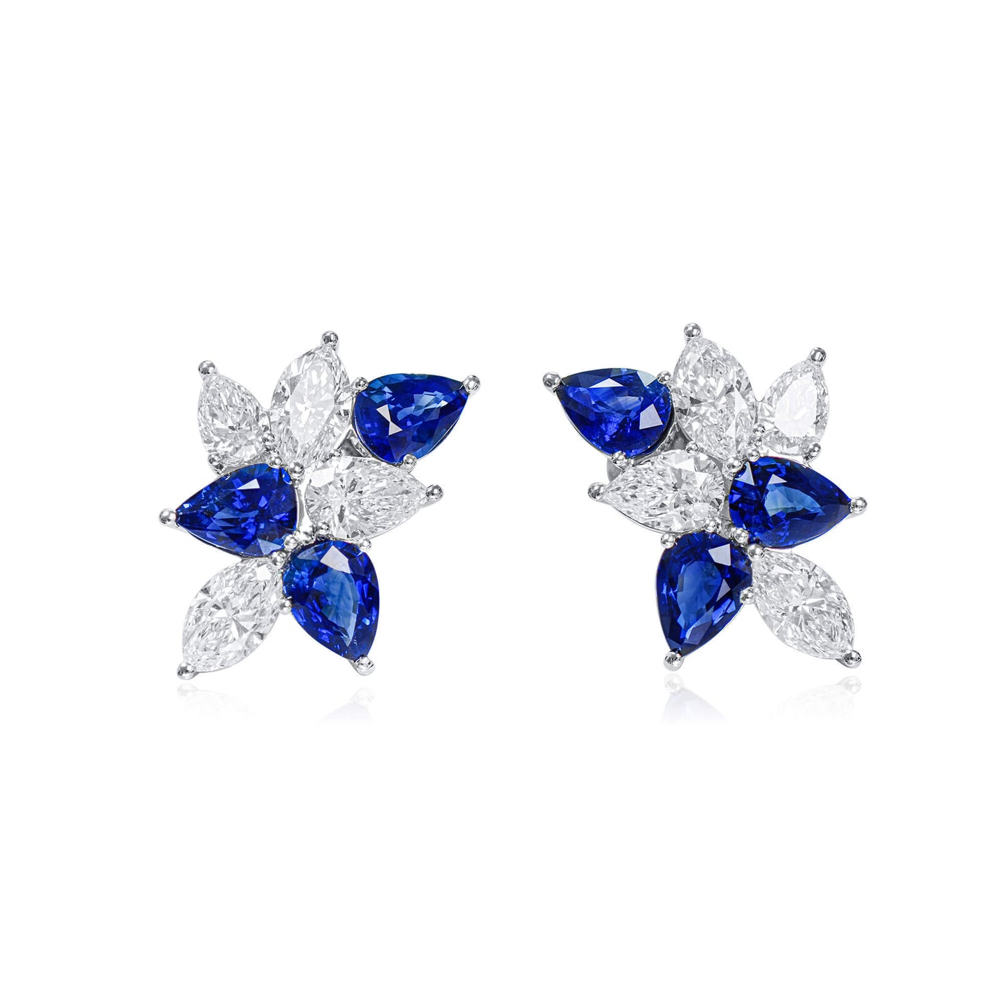 18K White Gold Statement Earrings With 4.85 TCW Pear Shape Natural Sapphire, GIA Certified