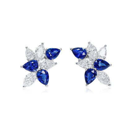 18K White Gold Statement Earrings With 4.85 TCW Pear Shape Natural Sapphire, GIA Certified